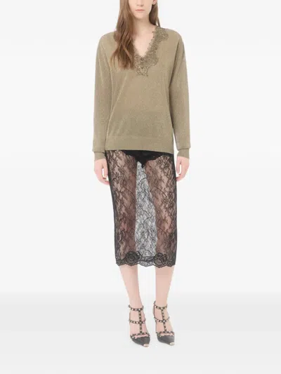 Valentino Lurex Sweater With Lace In Animal Print