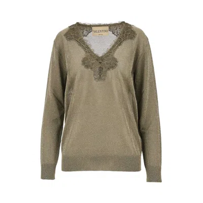 Valentino Lace-trim Metallic Sweater In Neutral