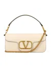 Valentino Garavani Luxe Leather Shoulder Handbag In Light Ivory For Women