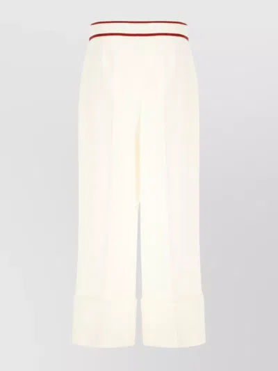Valentino Luxe Wool Blend Trousers With Contrast Waistband In White