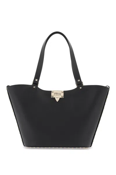 Valentino Garavani Luxurious Black Tote Handbag For Women With Iconic Platinum Studs
