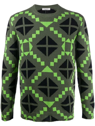 Valentino Luxurious Cashmere Sweater For Men In Olive, Navy, And Fluorescent Green