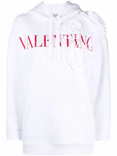 Valentino Luxurious Cotton Sweatshirt With Floral Design In White