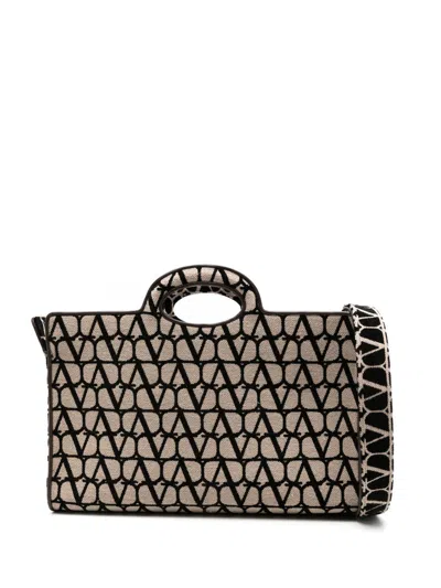 Valentino Garavani Luxurious Le Troisieme Tote Handbag In Naturale/nero/fondant For Women In Black