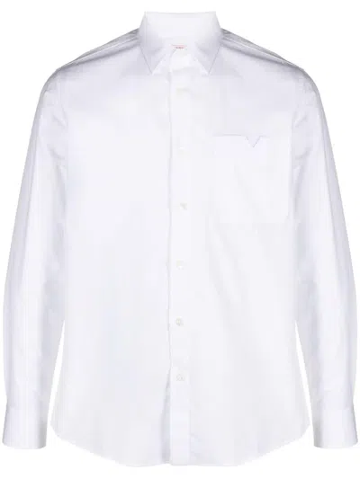 Valentino Luxurious V-logo Cut-out Cotton Shirt For Men In White