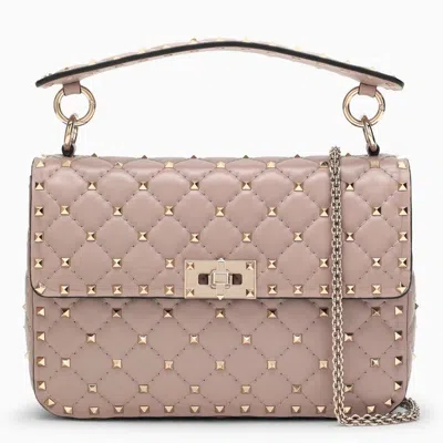 Valentino Garavani Luxury Medium Shoulder Bag In Powder Pink Leather With Stud Detailing In Brown