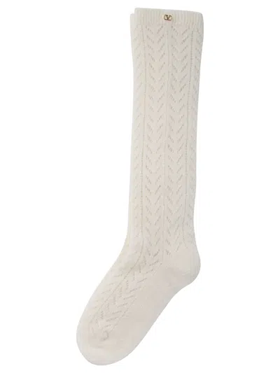 Valentino Perforated Cotton Socks For In White