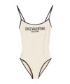 Valentino Spaghetti Straps Scoop Neckline High-cut Legs In Birch/black