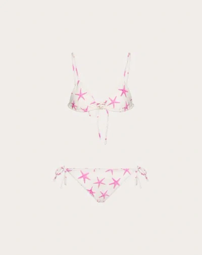 Valentino Women's Lycra Starfish Bikini In Ivory/pink Pp