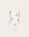 Valentino Starfish Printed Swimsuit In Ivory/pink Pp
