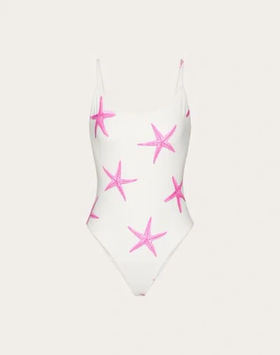 Valentino Lycra Starfish One-piece Swimsuit Woman Ivory/pink Pp S