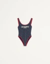 Valentino Lycra Swimsuit With Cherryfic Print Woman Navy/cherry Red S In Navy/cherry Red