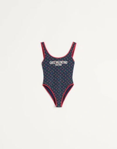 Valentino Lycra Swimsuit With Cherryfic Print Woman Navy/cherry Red S
