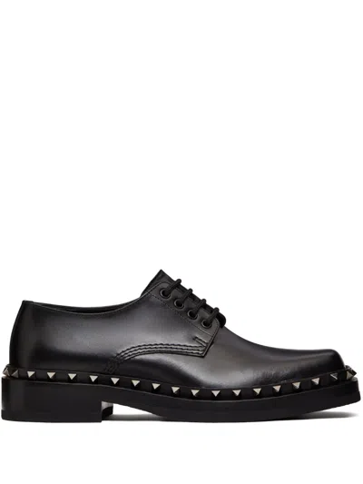 Valentino Garavani M-way Rockstud Leather Derby Shoes In Black