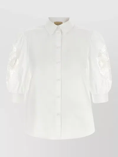 Valentino Macramé Detail Shirt Puff Sleeves Tailored In White