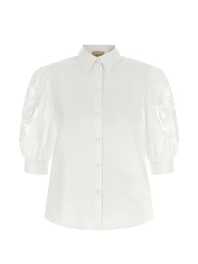 Valentino Broderie Anglaise-trimmed Cotton-poplin Shirt In White