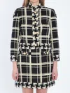 Valentino Womens Tweed Check-print Knitted Jacket Nero Avorio In Black