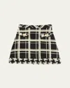Valentino Womens Nero Avorio Tweed Check-print Wool-blend Mini Skirt In Ivory Black