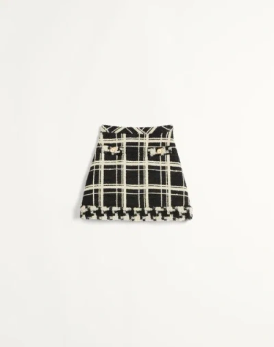 VALENTINO VALENTINO MACRO CHECK TWEED SKIRT WOMAN BLACK/IVORY 44