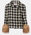 Valentino Faux-fur Macro Houndstooth Tweed Jacket In Schwarz