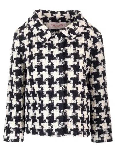 Valentino Houndstooth Cropped Blazer In Black