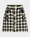 Valentino Houndstooth High-waisted Skirt Button Detailing In Ivory Black