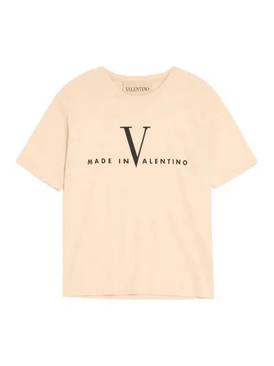 Valentino Garavani  Cotton T-shirt With Made In  Print In Nude