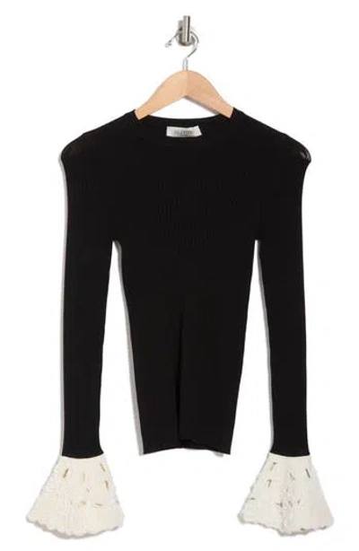 Valentino Maglia Ruffle Cuff Long Sleeve Top In Nero/avorio