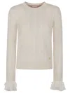 Valentino Green Cashmere Cream Crew Neck Sweater In N Betulla Avorio