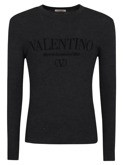 Valentino Logo Wool Crewneck Sweater In Grey