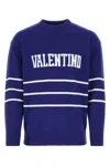 Valentino Garavani Man Sweater Blue Size L Virgin Wool In Uzq