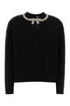 Valentino Wool Sweater Long Sleeves Embellished Collar In Black