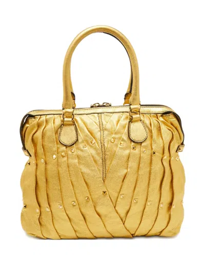 Pre-owned Valentino Garavani Maison Rockstud Tote Bag In Gold