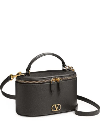 Valentino Garavani Makeup Bag With Top Handle And Applied Logo In Black