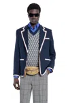 Valentino Single-breasted Jersey Cotton Jacket With Torchon Piping In Blue