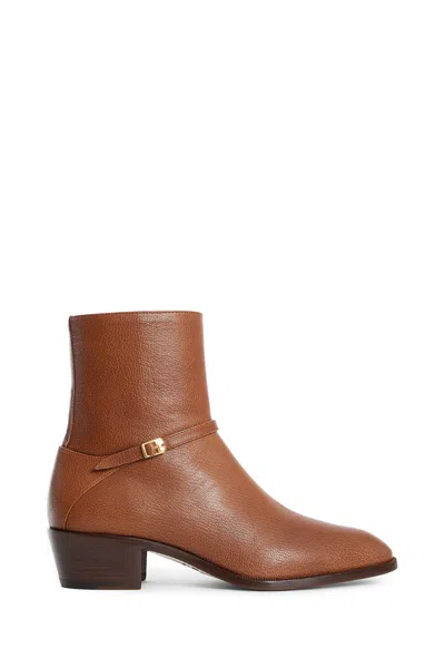 Valentino Garavani Pat Vlogo Buckled Leather Ankle Boots In Brown