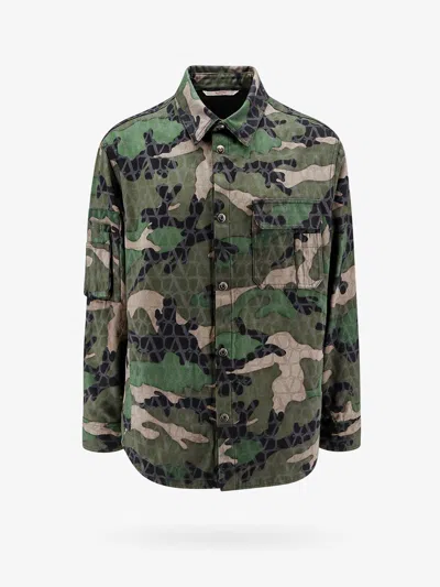 Valentino Cotton Jacket With Camouflage Motif In Green