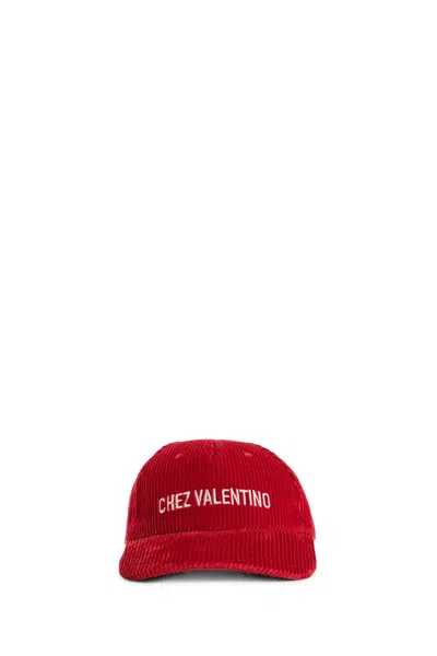 Valentino Garavani Corduroy Curved Brim Baseball Hat In Red