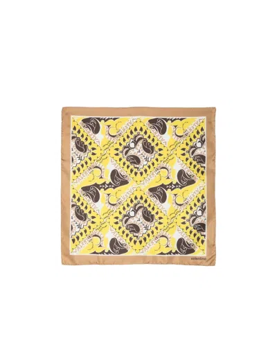 Valentino Manifesto Bandana Foulard Print Scarf In Yellow