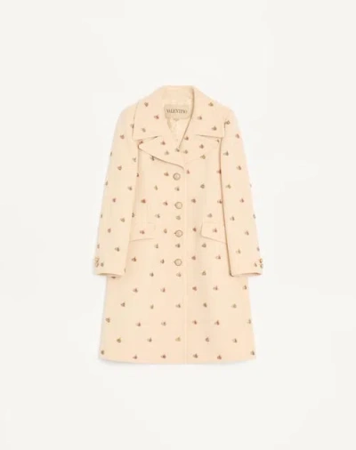 Valentino Manteau Brodé En Crêpe De Laine Femme Bouleau 46 In Blue