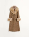 Valentino Faux Fur-trim Tweed Coat In Brown Multi