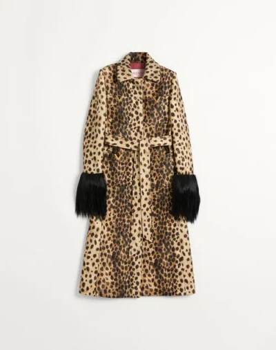 Valentino Mantel Aus Wollstoff Mit Jaguar-punktendruck Frau Animalier 48 In Nude