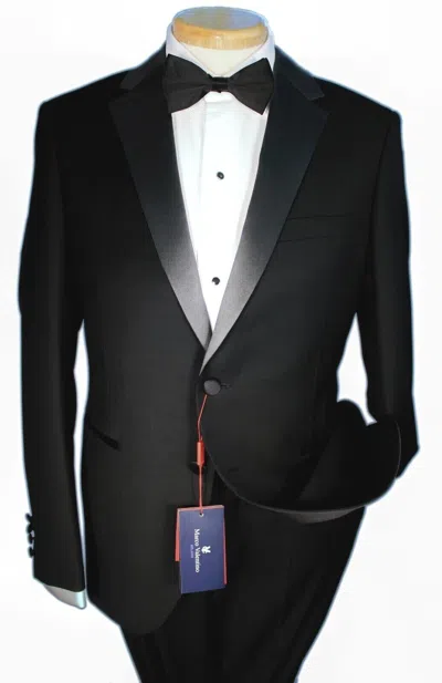 Pre-owned Valentino Marco  Super 150's Solid Black Slim Fit Notch Lapel Tuxedo