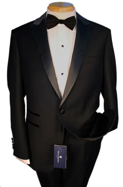 Pre-owned Valentino Marco  Super 150's Wool & Cashmere Black Slim Fit Peak Lapel Tuxedo