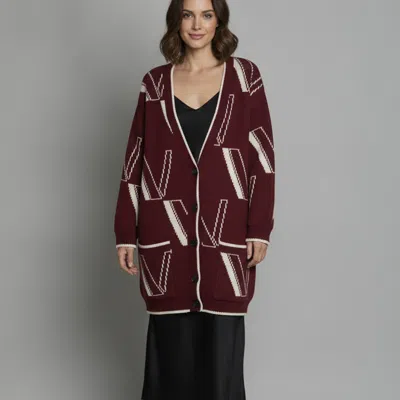 Pre-owned Valentino Maroon V-logo Wool & Cashmere Knit Cardigan M In Red