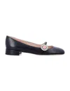 Valentino Embellished Leather Mary Jane Flats In Black