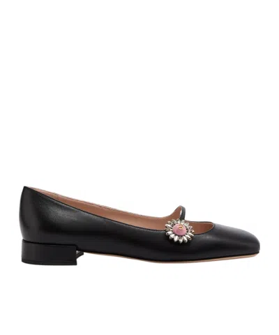 Valentino Garavani Mary Jane Embellished Leather Ballet Flats In Black