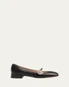 Valentino Embellished Leather Mary Jane Flats In Black/crystal/rosa