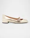 Valentino Mary Jane Metallic Leather Ballet Flats In Platino/crystal/rosa