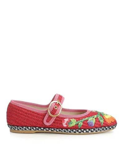 Valentino Garavani Mary-jane Raffia Ballerina In Multi